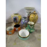 A collection of Carlton Ware vases and two pots - Octagonal vase is chipped to the base. The two