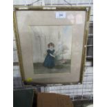 A 19th Century school water colour of a young girl in front of an archway. On the reverse this is