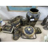 A collection of Crown Staffordshire desk set, in gold on black together with some Carlton Ware