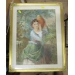 Henry E Hobson, watercolour, girl with water carrier, 18ins x 12.5ins, together with another