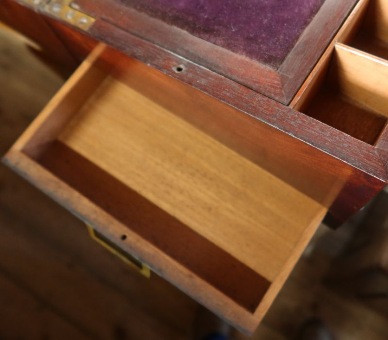 A large late 18th century Georgian mahogany writing slope, with brass flash handles and side drawer - Image 3 of 3