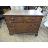 A 19th century mahogany chest, of three long drawers, on bracket feet, 43ins x 22ins, height 35ins