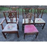 A set of three 19th century oak dining chairs, with pierced backs, together with a similar open