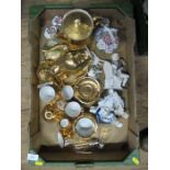 A box of lustreware, ornaments etc