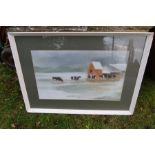 A Thistlethwaite, eight pastels. Subjects - Cows on Farm, Cow and Calf, Church, Tress, Cottage,