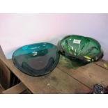 Two Whitefriars green glass bowls - Both in good condition