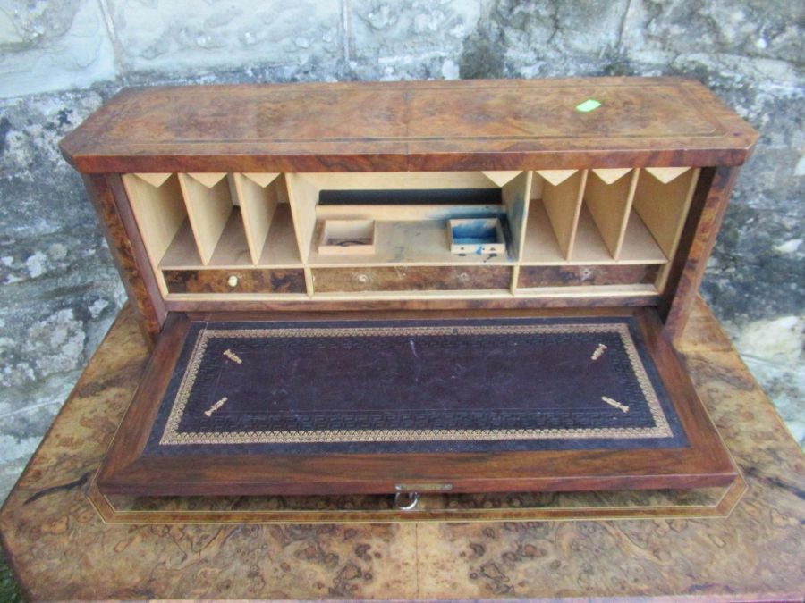 A 19th century burr walnut ladies writing/work table, height 39ins, width 28ins depth 39ins - - Bild 3 aus 7