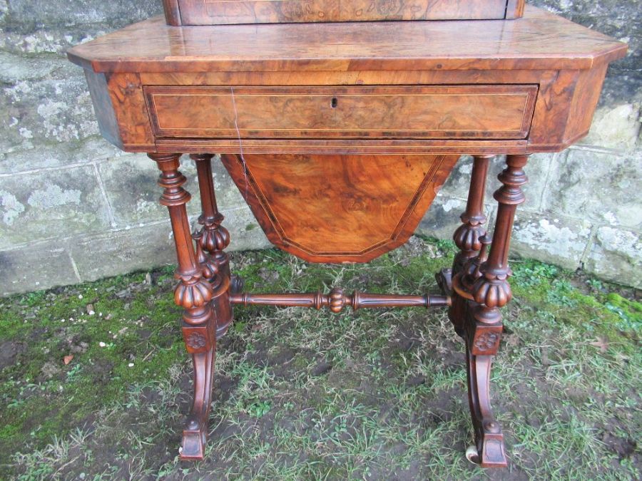 A 19th century burr walnut ladies writing/work table, height 39ins, width 28ins depth 39ins - - Bild 6 aus 7