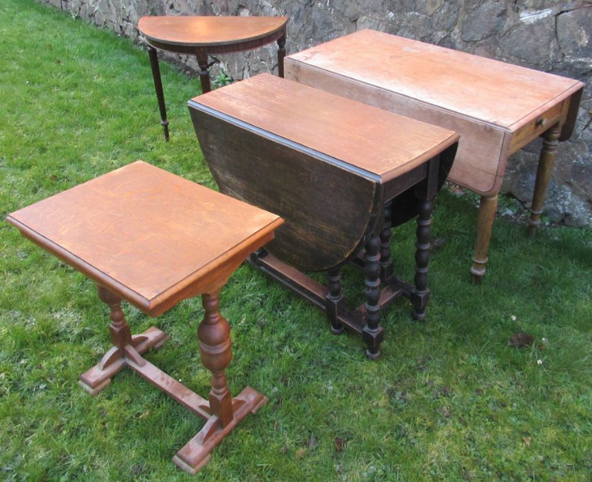 A pine Pembroke table, together with three other tables