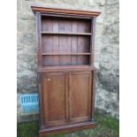 A narrow oak dresser/cabinet with shelves over, width 38ins, height 38ins depth 13ins