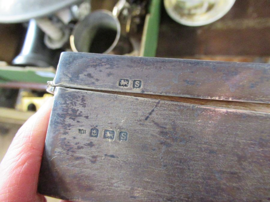 A hallmarked silver cigarette box, together with a silver case and two napkin rings - Image 2 of 5