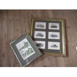 Six Antique prints, of dogs, framed as one, together with four Antique prints of horses and a