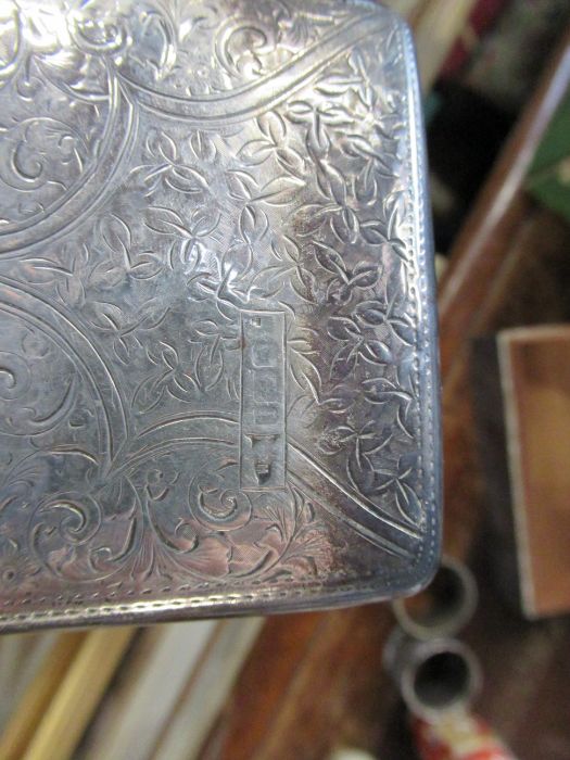 A hallmarked silver cigarette box, together with a silver case and two napkin rings - Image 3 of 5