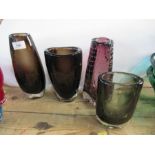 Four various Whitefriars glass vases - One of the vases has a chip to the base but otherwise all ok