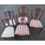 A pair of Edwardian bedroom chairs together with 3 dining chairs.