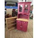 A painted pine narrow dresser, height 70ins, width 30ins, depth 17.5ins, together with a pine