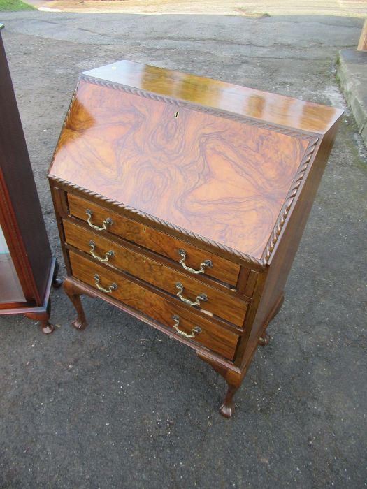 A Walnut Bureau, together with 2 cabinets, 36ins x 13ins, height 46ins and 37ins x 13ins x 42ins - Image 2 of 2