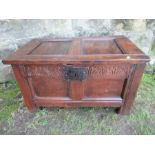 A small Antique oak coffer . width 28ins, depth 7ins, height 16ins