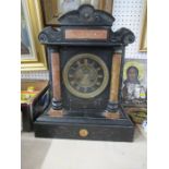 A Victorian black slate mantel clock, with gilt and marble decoration, height 16ins