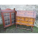 A bureau, with moulded decoration, together with a glazed cabinet  35ins x 16ins, height  41ins