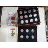 A silver proof coin crown collection, 18 five pound coins with Military connection to the Victory