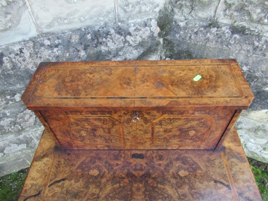 A 19th century burr walnut ladies writing/work table, height 39ins, width 28ins depth 39ins - - Bild 2 aus 7