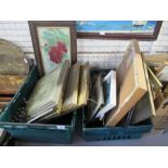 Two boxes of pictures to include prints, watercolours, frame etc