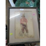A 19th century watercolour, full length portrait of a man, 12ins x 8ins