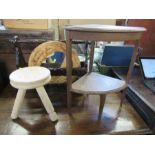 A collection of furniture, to include a corner table, mirror, magazine rack, small stool