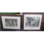 Two black and white prints, of girls dancing, together with a colour print of a landscape