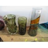 Three various Whitefriars glass vases - All three in good condition