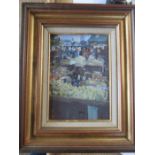 An oil on board, Market Scene, 9.5ins x 6.5ins