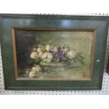 An oil on canvas, still life of flowers in a bowl, monogrammed, 8.5ins x 13.5ins