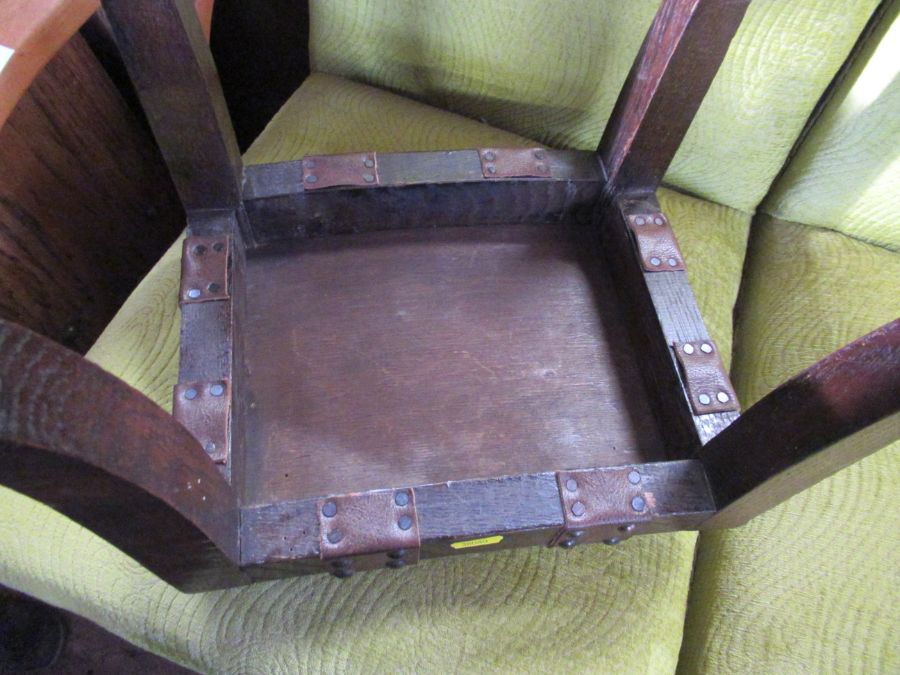 A small oak stool, with upholstered and leather band seat, 12ins x 10ins, height 10ins - Image 3 of 3