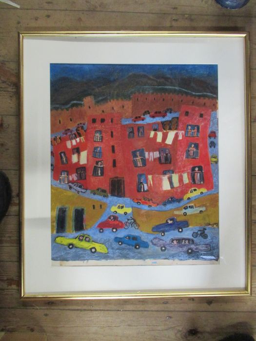 Judy Willoughby, mixed media, town scene, 24ins x 19ins