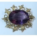 A 14k gold amethyst brooch