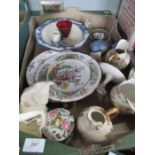 A mixed box of ceramics, to include a Royal Worcester flat back jug
