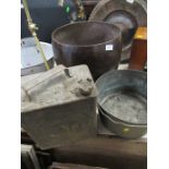 A jam pan, fuel can and metal pot