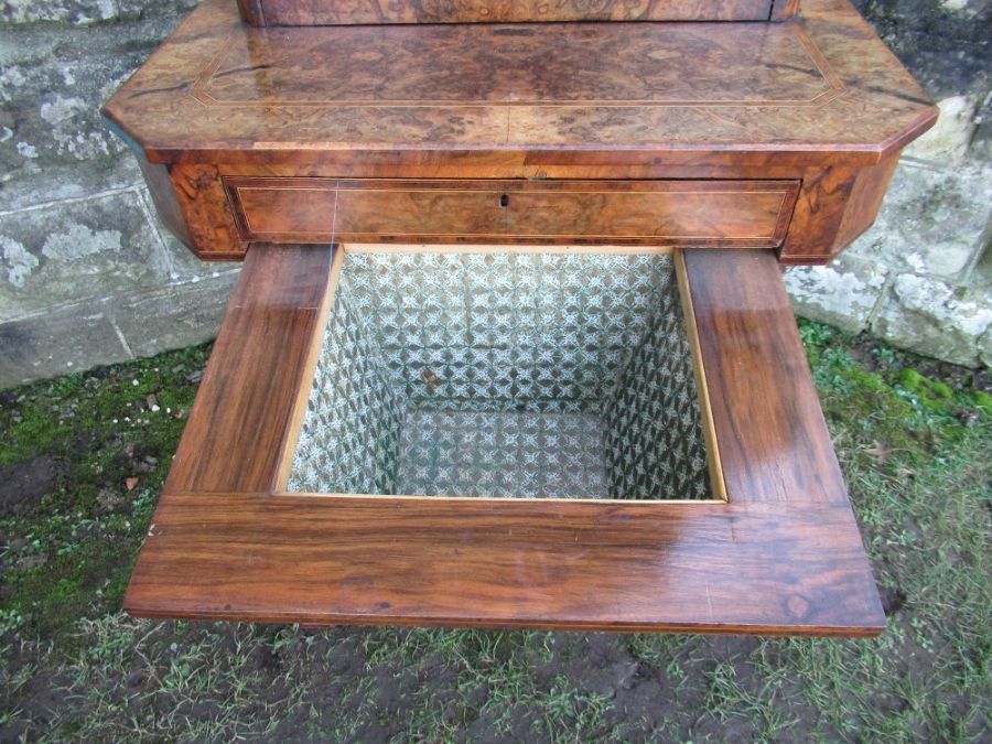 A 19th century burr walnut ladies writing/work table, height 39ins, width 28ins depth 39ins - - Bild 4 aus 7