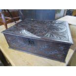 An Antique Oak bible box, width 25ins, depth 19ins, height 9ins