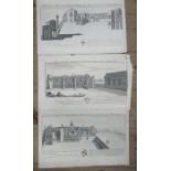 Three Antique black and white prints, The South View of a Religious Ruin near Chester, The West View