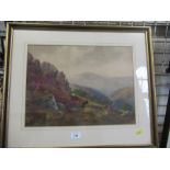 William Henry Dyer, watercolour, view of Dartmoor with ponies, 12ins x 16ins