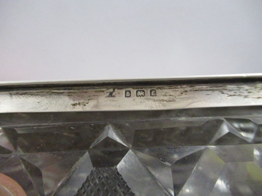 A silver topped glass dressing table box, of rectangular form, the silver top embossed with - Image 3 of 3