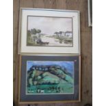 John Mellor, watercolour, Estury scene, 13.5ins x 20.5ins, together with Vivian, oil on paper,