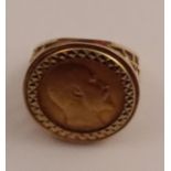 A 9ct ring, set with an Edward VII half sovereign, dated 1902