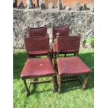 Set of four 17th century design oak and leather dining chairs