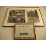 A framed photograph of The Beatles ,together with a signed photograph including a sketch by John