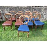 A harlequin set of nine Victorian mahogany balloon backed dining chairs