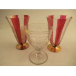 A pair of Venetian style glasses together with a Georgian glass height 5.5ins