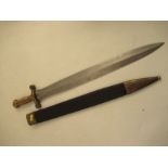 A French artillery sword, with brass handle, the blade marked Talbot Paris, with leather and brass